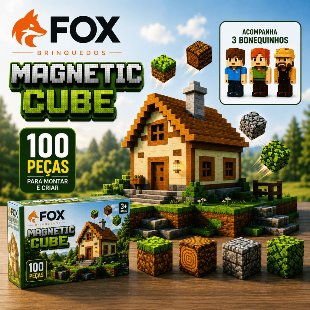 Kit 100 Blocos Magnéticos de Montar Infantil com 3 Boneco Cubos de Construção Criativa