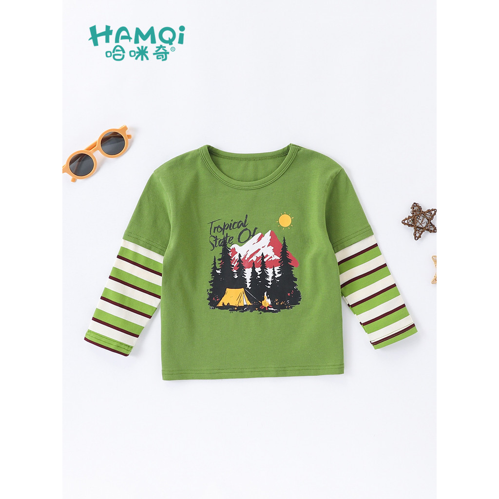 Meninos de manga comprida camiseta primavera outono novo estilo pequenas crianças bebê na moda falso de duas peças listr