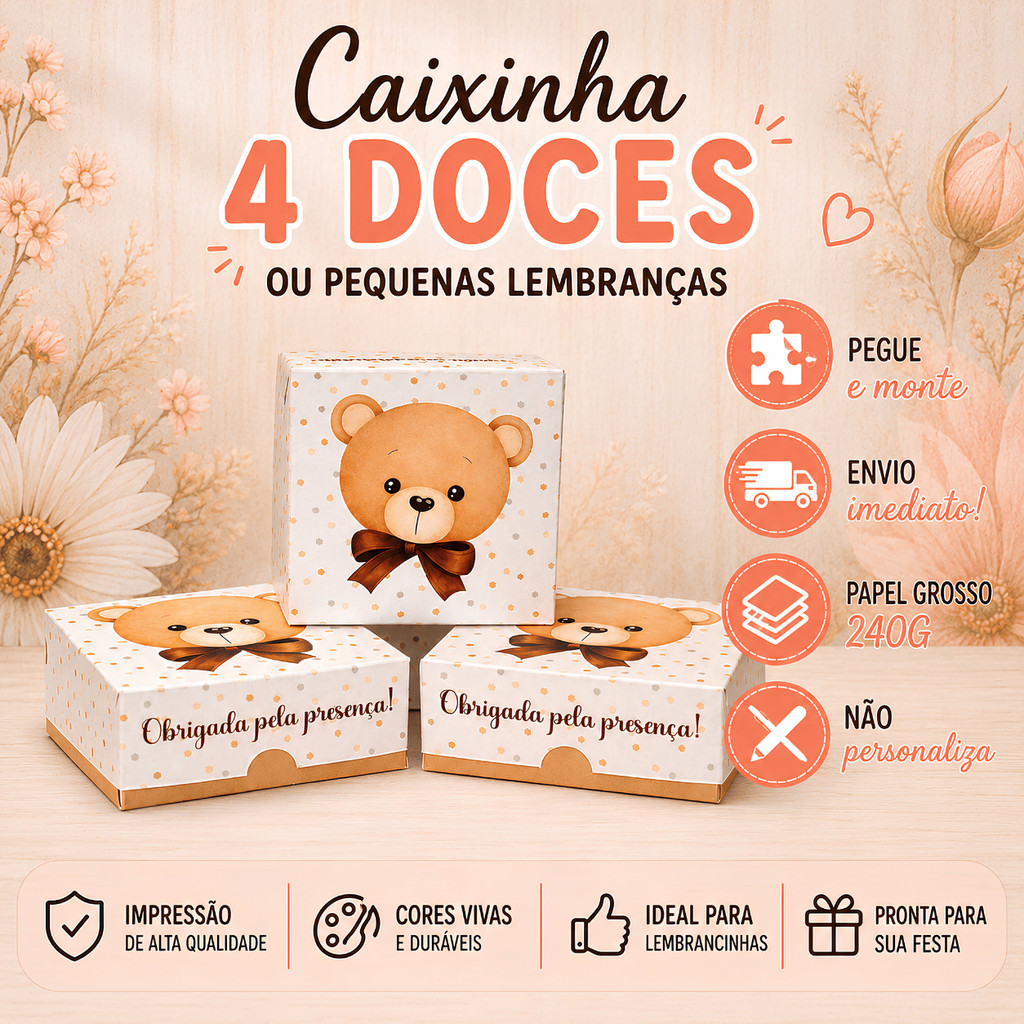 Caixinha para 4 doces ou Lembrancinhas - Envio imediato não personaliza – Chá Revelação, Chá de Bebê, Chá de Fraldas