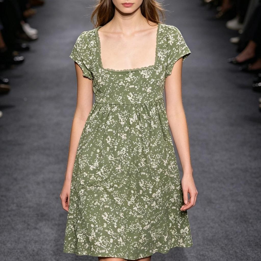 [Seckill por tempo limitado] Vestido feminino de comprimento médio com tecido de seda e leite renda elástica pequena esm