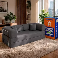 Sofá Cama Chegada Espuma á Vácuo 3 Lugares 2,02m Veludo Cotelê Cinza Grafite - King House