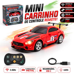 Mini Carrinho De Controle Remoto Liga Metal Com Luz Led Recarregável Escala 1 64 Infantil