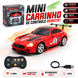 Mini Carrinho De Controle Remoto Liga Metal Com Luz Led Recarregável Escala 1 64 Infantil