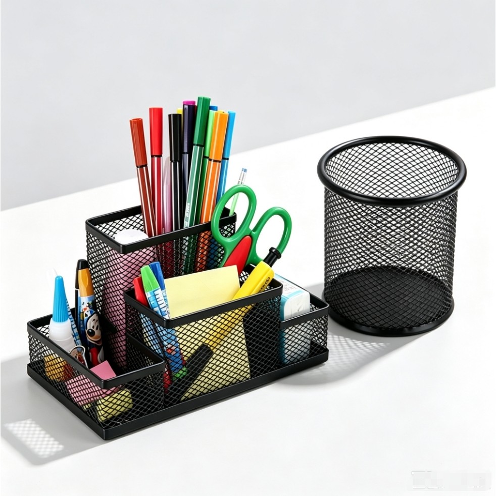 Organizador de Mesa Metal Aramado Para Escritório 3/4 Divisões Porta Lapís Caneta Clips