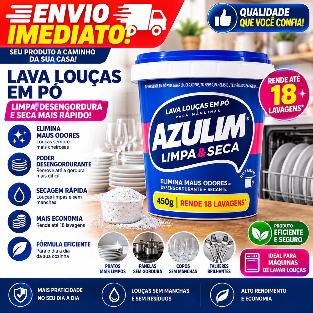 Sabão Lava Louças em Pó 450gr para Máquina - Com Secante e Controle de Odor - Limpeza Profunda