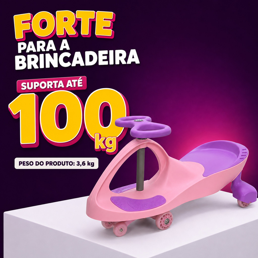 Carrinho Rolimã Infantil LED nas Rodas Suporta Até 100kg Sem Pedal Equilíbrio 3 Anos Kizumba Cor Rosa — imagem 2 de 2
