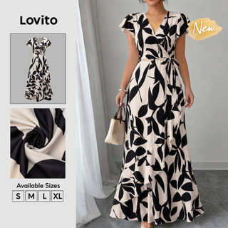 (New Arrival) Lovito Vestido Casual Boho Floral Com Babado E Zíper Longo Em Aline Para Primavera/Verão Fim De Semana E Férias Para Mulheres DRK9BR202