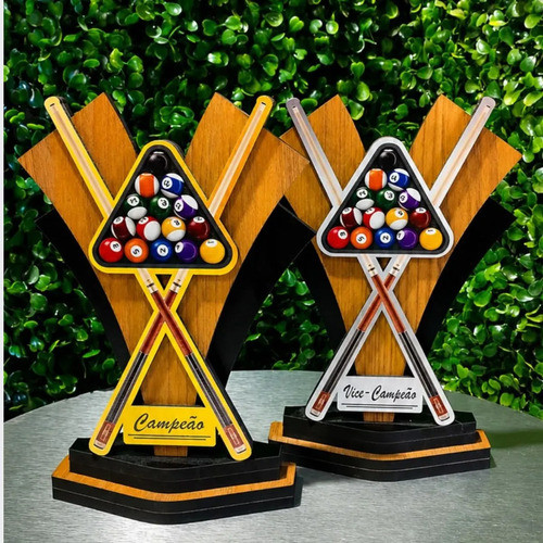 Kit Troféu Sinuca Campeão Vice Mdf Premiação Torneio Bilhar 2 Unidades 20cm