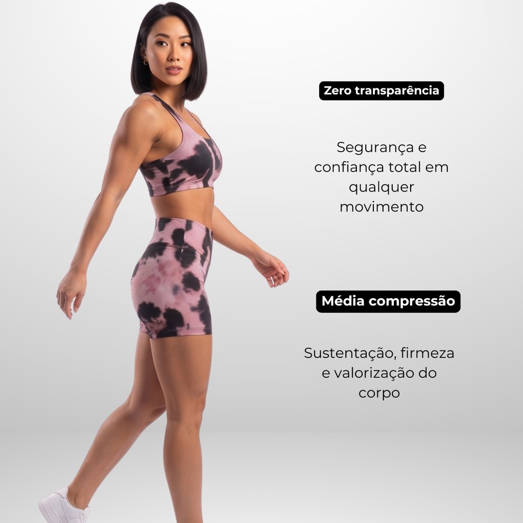 Conjunto Academia Feminino Marombeira Top + Short Fitness Estampado Poliamida Zero Transparência