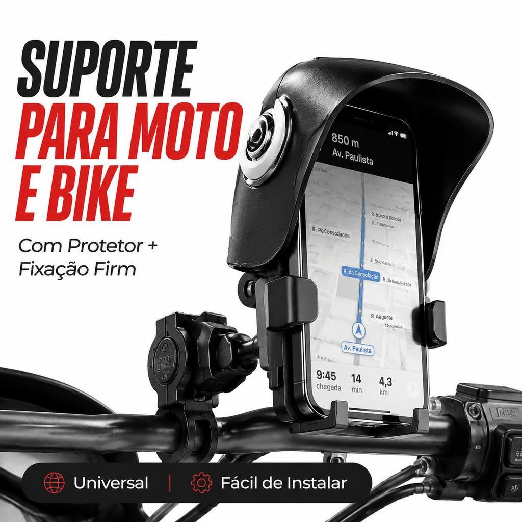 Suporte de Celular para Guid?o de Moto e Bike com Protetor Universal Ajustável e Resistente