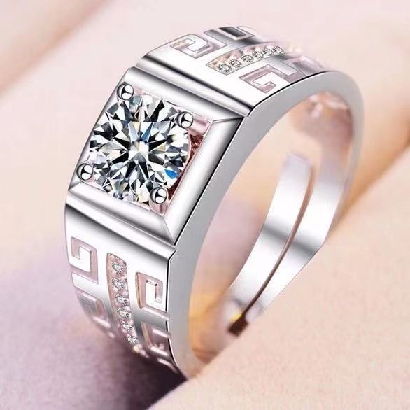 Imitação de casamento Moissanite anel de diamante seis garras anel feminino aberto casal anel zircão um quilate anel de 