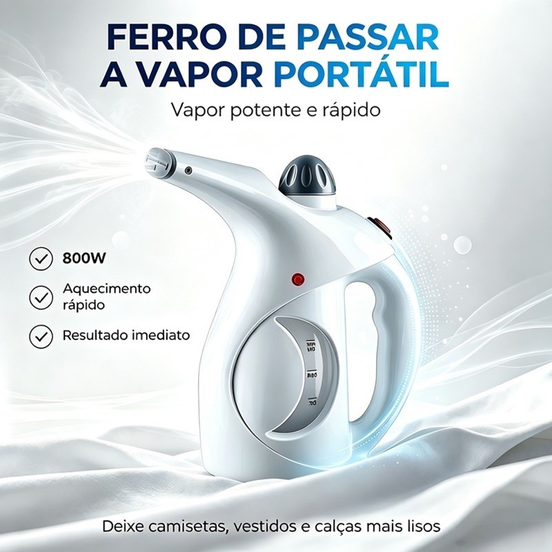 Passadeira a Vapor Portátil 110V 800W Vaporizador de Roupas Tira Amassados Vertical Compacta para Viagem e Casa ATLAS