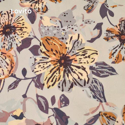 (Férias) Lovito Blusa de Babado com Flores Primavera/verão para Mulheres L155ED739