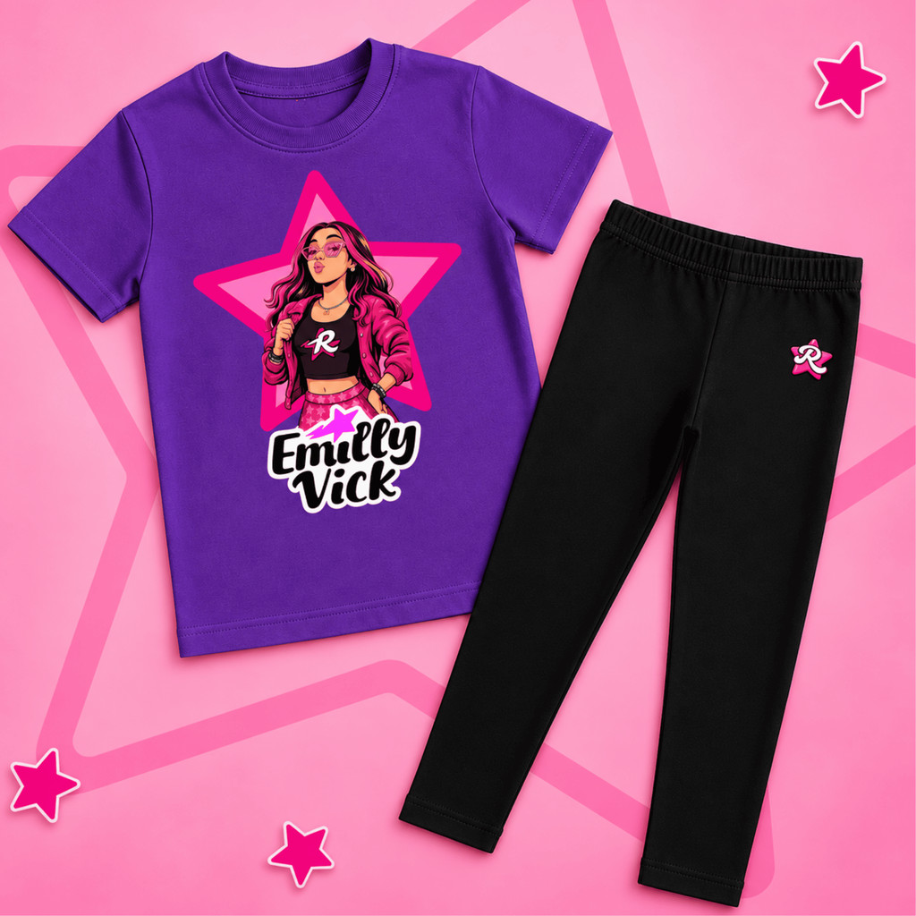 Conjunto Infantil Menina Emilly Vick Camiseta + Legging Estampada Look Completo Feminino Casual Confortável