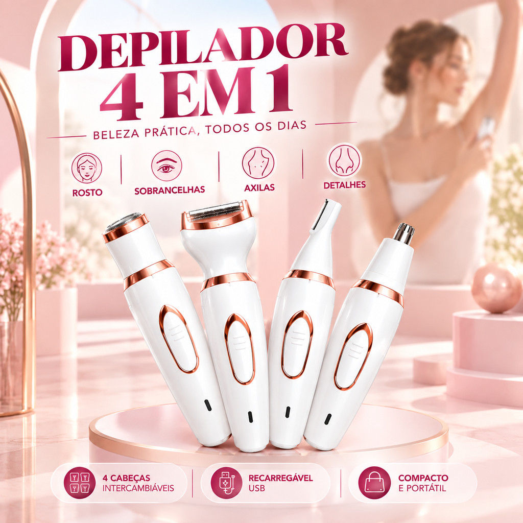 Depilador Elétrico Feminino 4 Em 1 Com Rosto E Corpo Recarregáveis USB De 4 Cabeças
