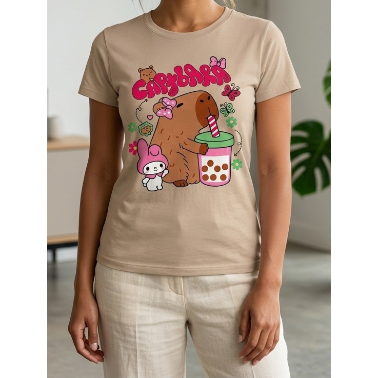 Camiseta Blusa Feminino Babylook 100% Algodão CAPIVARA Estilosa Super confortável, Linda e Envio Rá