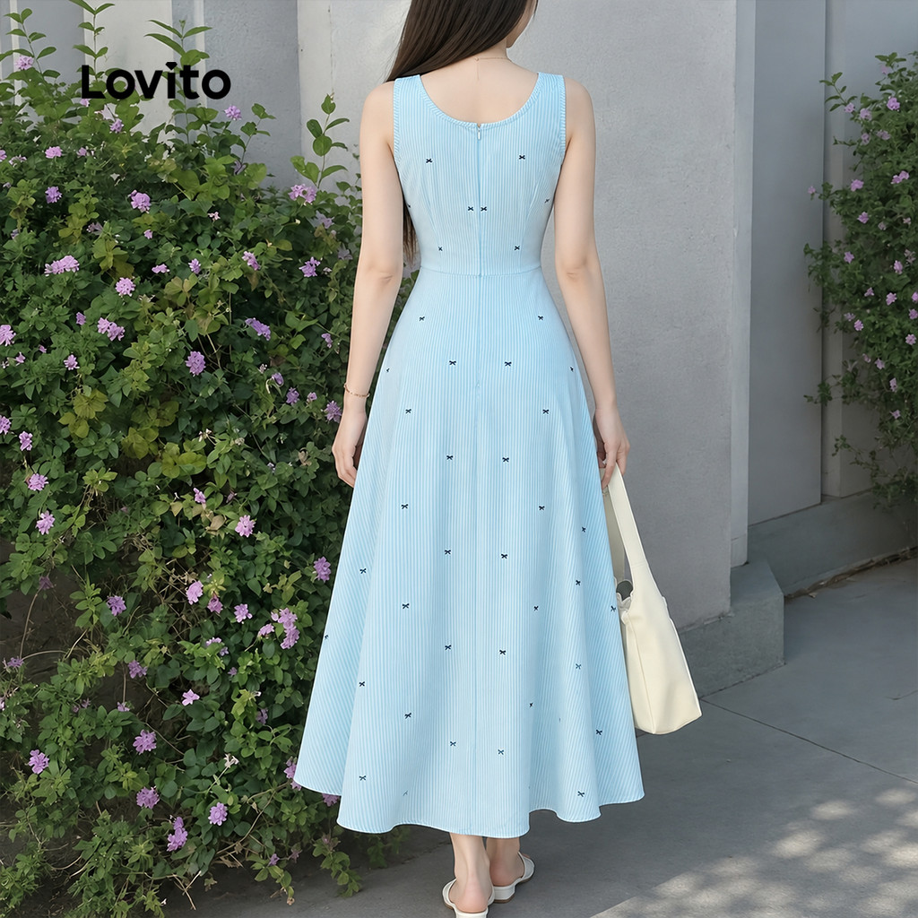 Lovito Longo Elegante Vestido Azul Levemente Transparente Primavera/verão Para Mulheres L178ED455 · foto 2