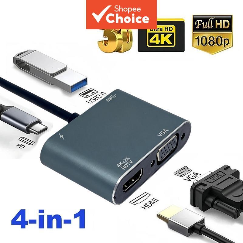 4K 4 Em 1 Type C Hub HDMI VGA USB Digital AV PD Adaptador De Carregamento Para Laptop
