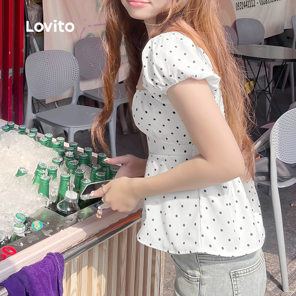 Lovito Casual Camiseta Geométrica Primavera/Verão Camiseta Preta E Branca Para Mulheres L139AD137 · foto 2