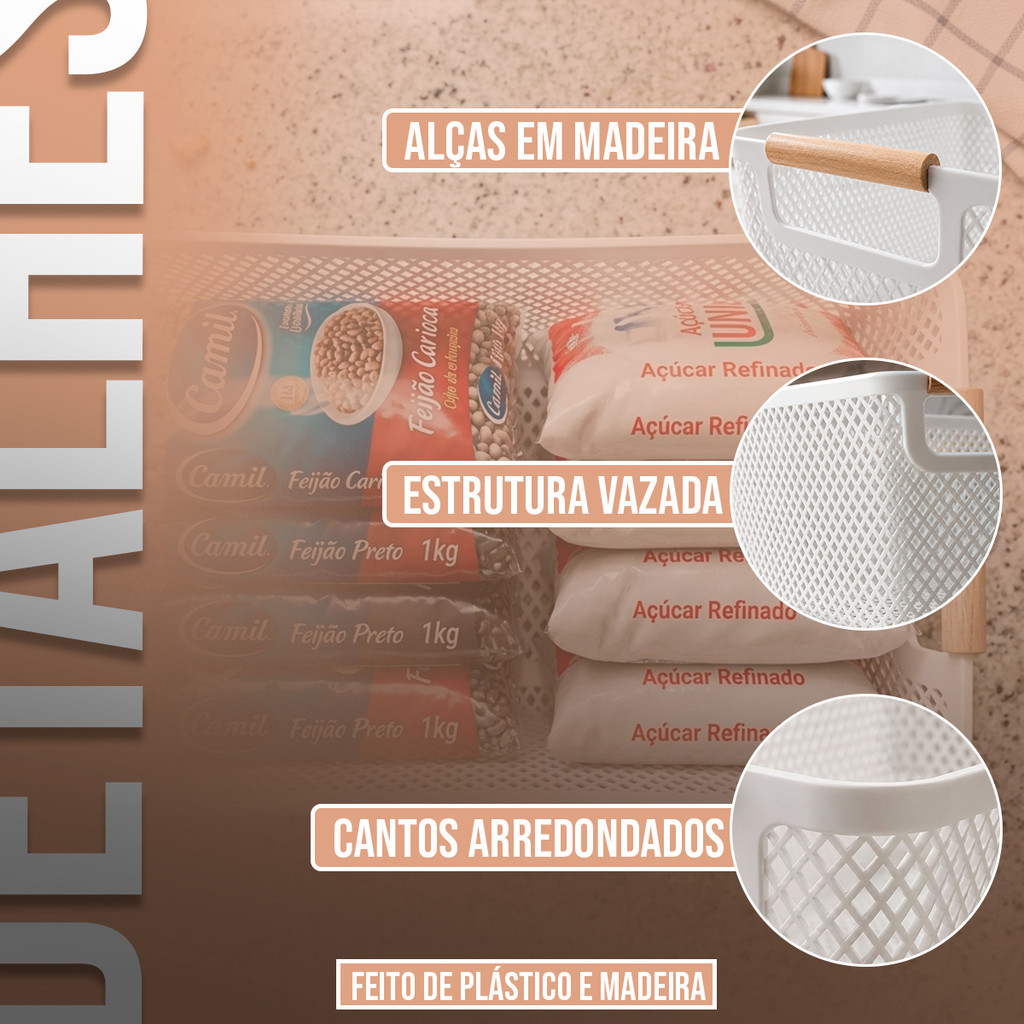 Cestas Caixas Organizador Alça Bambu Multiuso Prateleira Cozinha Banheiro Lavanderia Closet — imagem 2 de 2