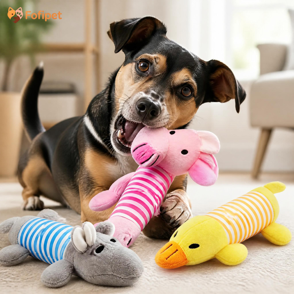 Fofpet Brinquedo De Pelúcia Para Cachorro Estridente , Mastigar De Animal Listrado Interativo Macio Animais De Estimação