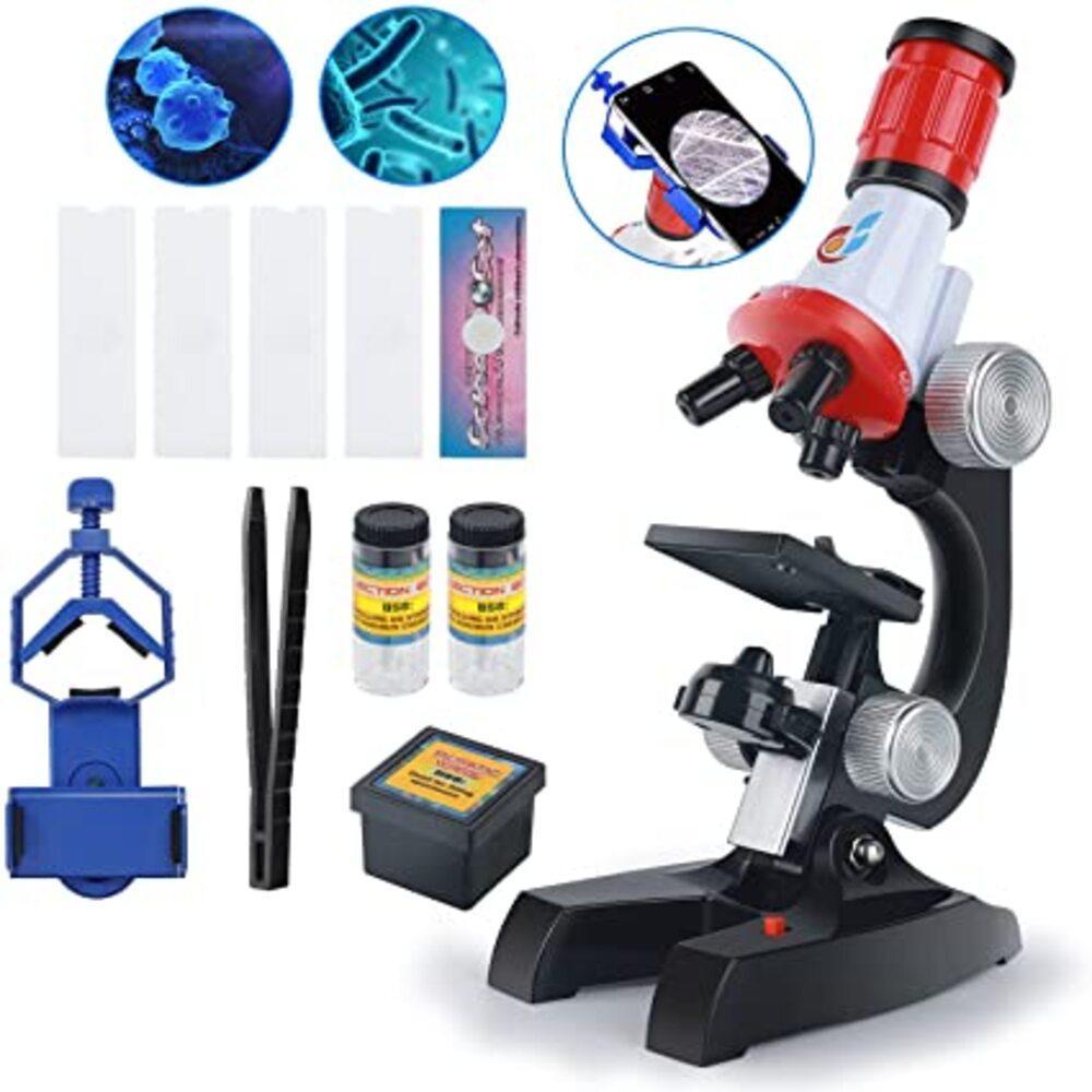 Kit Microscópio Estudantil 100x 400x 1200x Com LED E Acessórios Laboratório Educativo Infantil Ciência