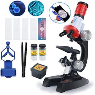 Kit Microscópio Estudantil 100x 400x 1200x Com LED E Acessórios Laboratório Educativo Infantil Ciência