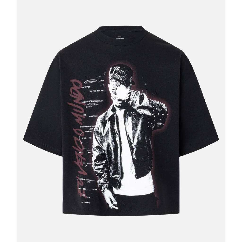 [Camiseta Premium em Algodão Puro]VOR Camiseta Streetwear Eu Venci No Mundo Veigh Estampada Graphic Tees Preta