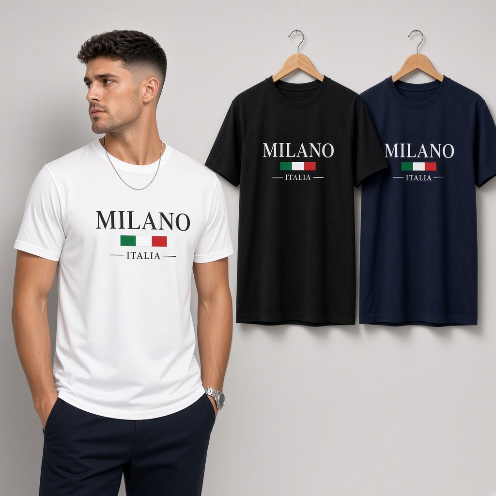 Kit 3 Camisetas Masculina Estampada Milano Bandeira 100% Algodão Premium Academia Casual Camisa Blusa Elegante  Treino