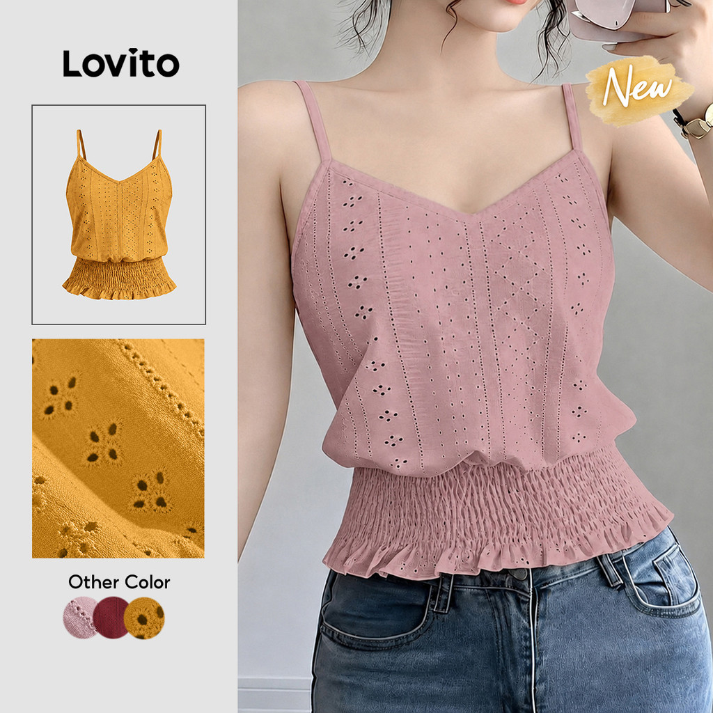 (New Arrival) Lovito Top Casual Feminino Rosa com Pregas primavera/verão TKK9P2D681