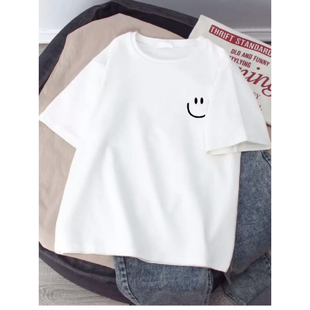 Verão meninos meninas branco puro algodão de manga curta camisetas médio grande crianças simples solto Smiley roupas inf