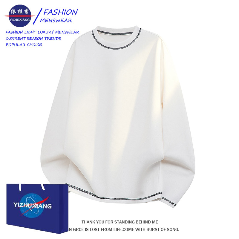 2026 primavera outono branco manga comprida camiseta masculina feminina solta Casual All-Match pulôver Street Wear topo 