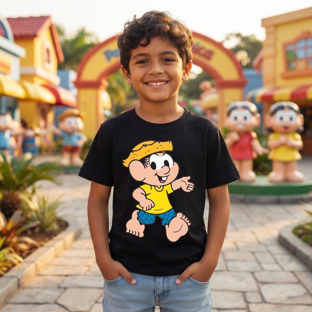 Camiseta Infantil Blusa Personagem Caipira Chapéu Amarelo Algodão Confortável Estampa Divertida Dia a Dia Presente