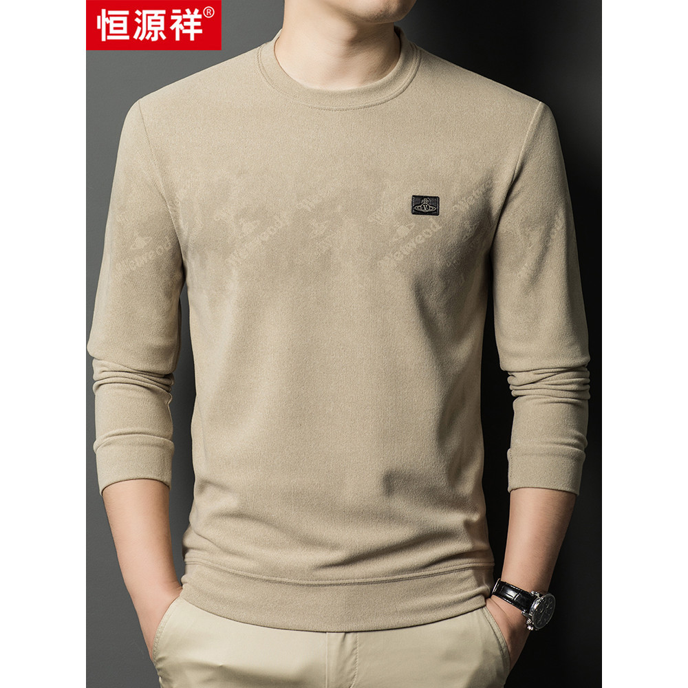 Hengyuanxiang moletom masculino de meia-idade com gola redonda estampado primavera outono camiseta de manga comprida Cas
