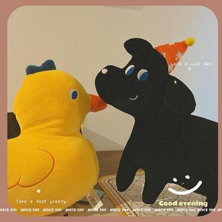 Ass mãe ins estilo bonito cão preto travesseiro crianças boneca sapo pato amarelo sofá almofada brinquedo de pelúcia