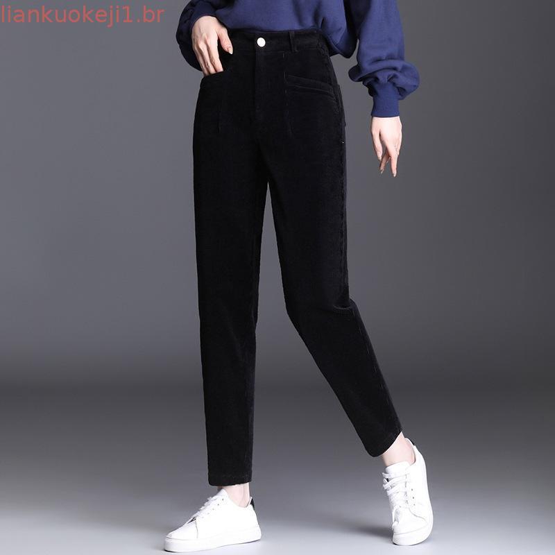 Inverno novo estilo Autlais marca desconto JJ cintura alta calças de cor sólida calças de veludo calças casuais feminina