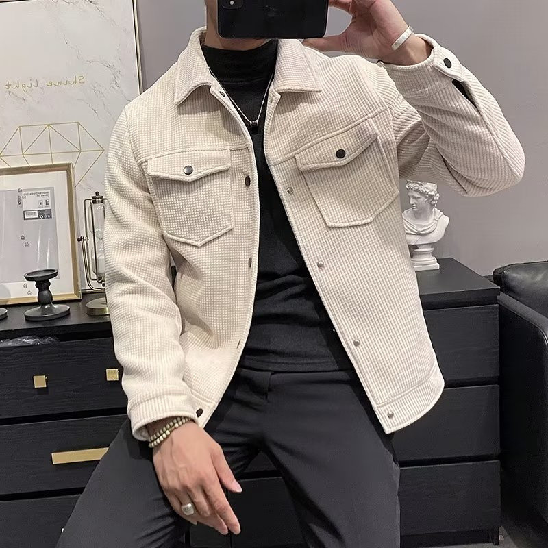 Jaqueta de lã quente com design moderno e elegante, masculina, solta, casual, versátil, charmosa, leve, madura, curta, c