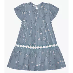 Vestido Infantil Chiffon Florido Trick Nick Azul