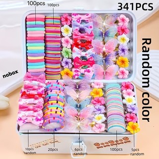 Conjunto de 341 peças de acessórios de cabelo para meninas, caixa de presente com elásticos e prendedores de cabelo, laç