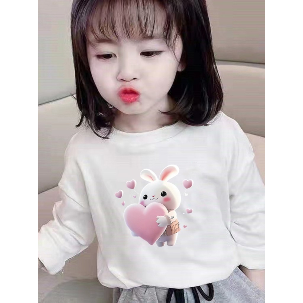 100% algodão meninas usar branco manga comprida camiseta primavera outono crianças bebê dos desenhos animados Anime moda