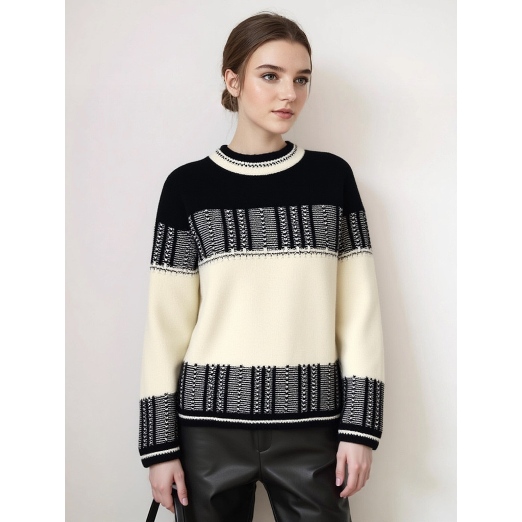 Design sentido estilo ocidental cor combinando em torno do pescoço camisola de manga comprida feminina primavera novo es