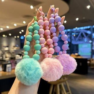 Doce cor bola de pele frisado chaveiro bonito pelúcia telefone corrente fone de ouvido caso menina coração ornamentos