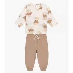 Conjunto Camiseta Com Calça Menino Trick Nick Bege