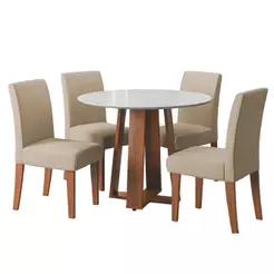 Conjunto Sala de Jantar Mesa Athenas Redonda 4 Cadeiras Trieste Madeirado/Bege Dobuê