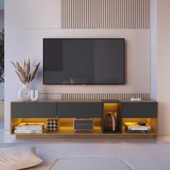 Rack para TV até 65 Polegadas com LED 180cm 3 Gavetas e 1 Nicho RA8001 Marrom Mel/Grafite