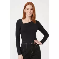 Blusa Feminina Longa Decote Assimétrico Marialícia Preto