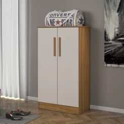 Sapateira 2 Portas 109,8cm x 63cm Alaska Marrom/Freijó/Off White Freijó/Off White