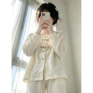 2026 novo estilo pijamas de cor sólida com almofada no peito feminino primavera outono manga comprida doce High-End roup
