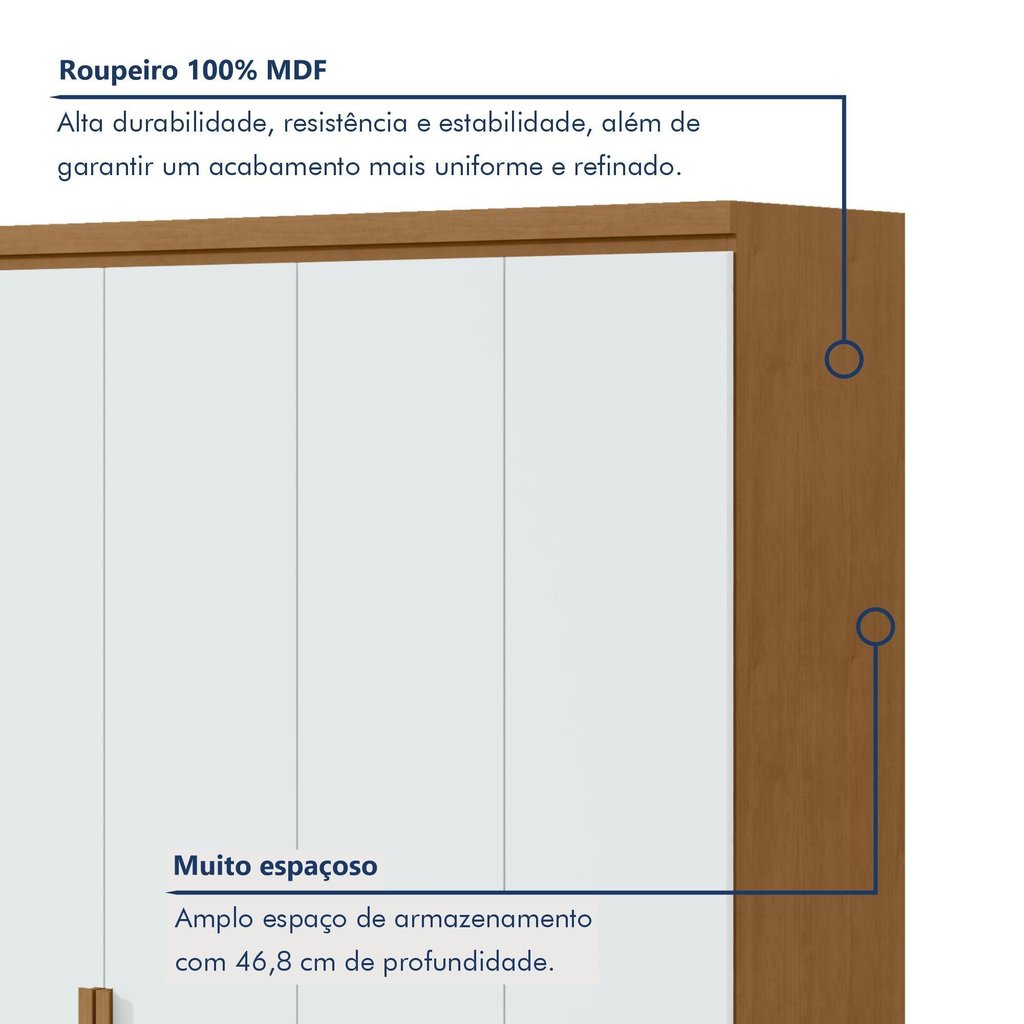 Guarda Roupa Solteiro 4 Portas 2 Gavetas com Pés MDF Alonzo 153.5cm Marrom Amêndoa Clean/Branco Amêndoa Clean/Branco · foto 2