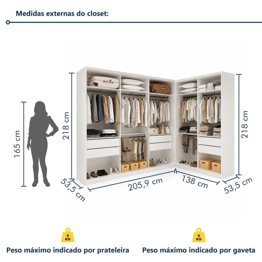Conjunto Closet Casal sem Portas 2 Módulos 6 Gavetas França Yescasa Branco Branco · foto 2